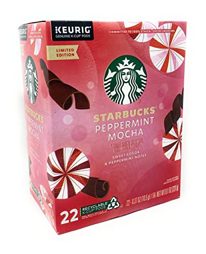Starbucks Limited Edition Holiday Peppermint Mocha Coffee K-Cups Pods - 10 count - CUPS DO NOT COME IN ORIGINAL PACKAGING)